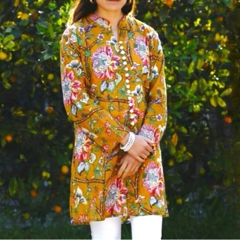 Dolma Sujana Zahara Tunic Long Sleeve Mustard Yellow Size M
